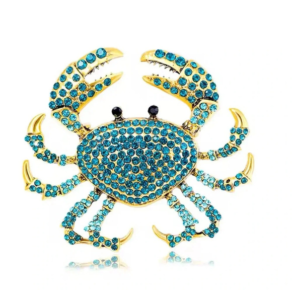 Blue Crab Crystal Brooch - Picture 2 of 8